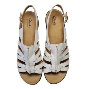 CLARKS Bendables Women's‎ Leather Lexi Marigold White Slingback Sandals 10W NWOT